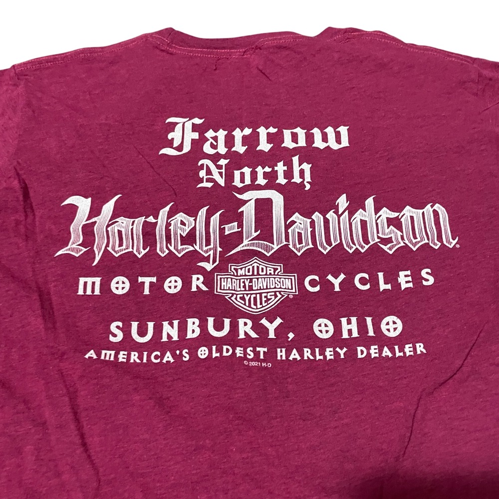 Harley-Davidson Womens Berry Pink Glitter Graphic Tee Farrow North Ohio Size M - Picture 3 of 5